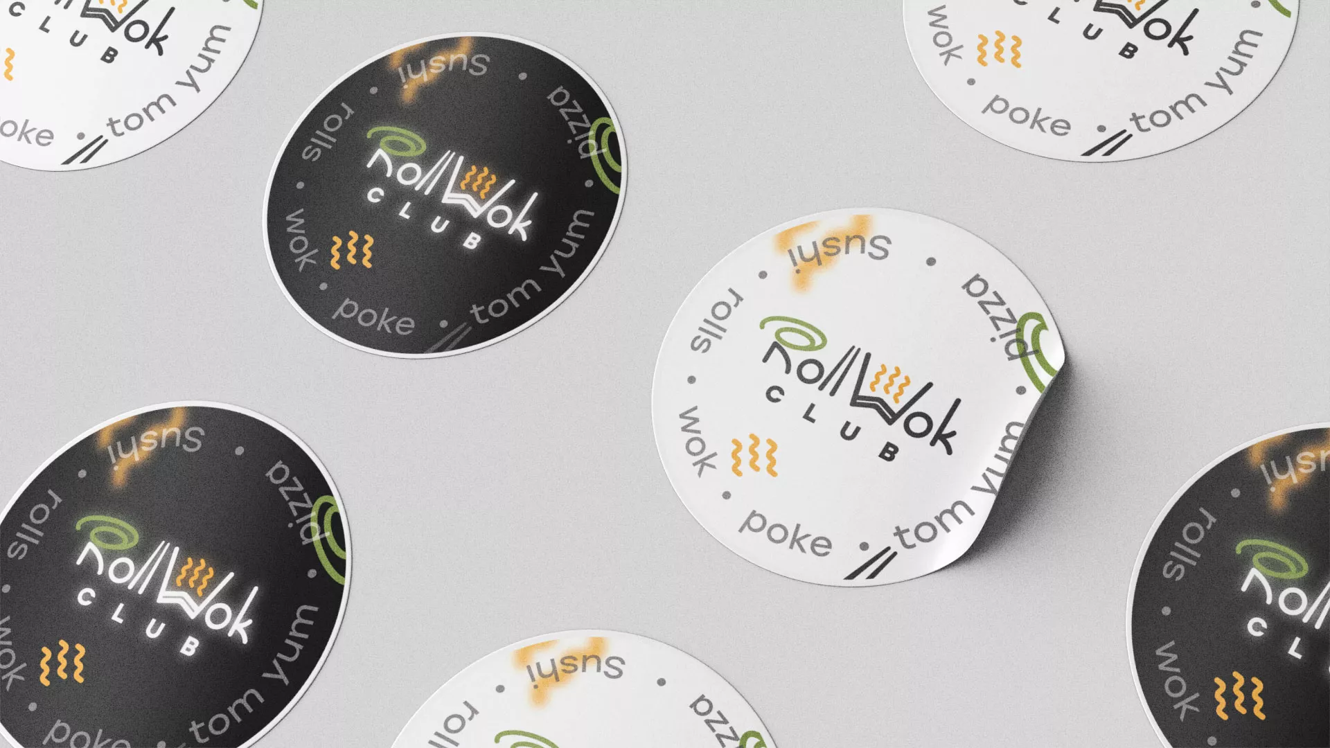 Разработка наклеек для суши-бара «Roll Wok Club» в Гдове
